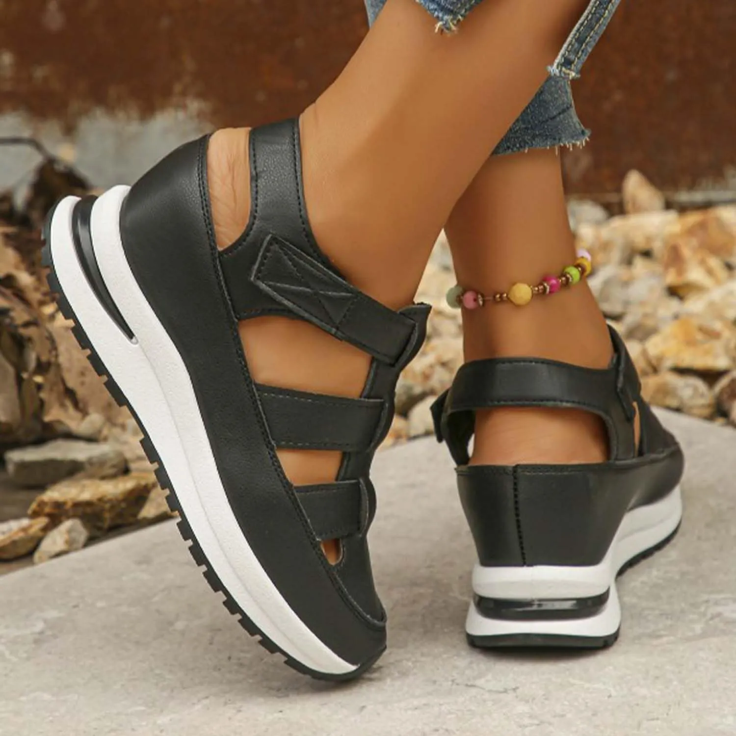 Bootara Women's Plus Size Hollow-Out Casual Sandals, NEW Versatile Thin Platform with Height-Boosting Thick Sole