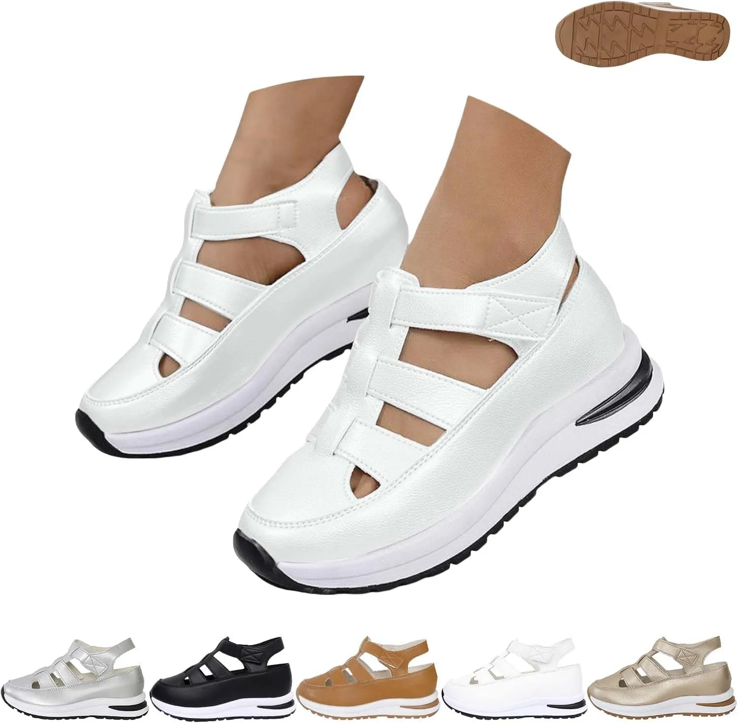 Bootara Women's Plus Size Hollow-Out Casual Sandals, NEW Versatile Thin Platform with Height-Boosting Thick Sole