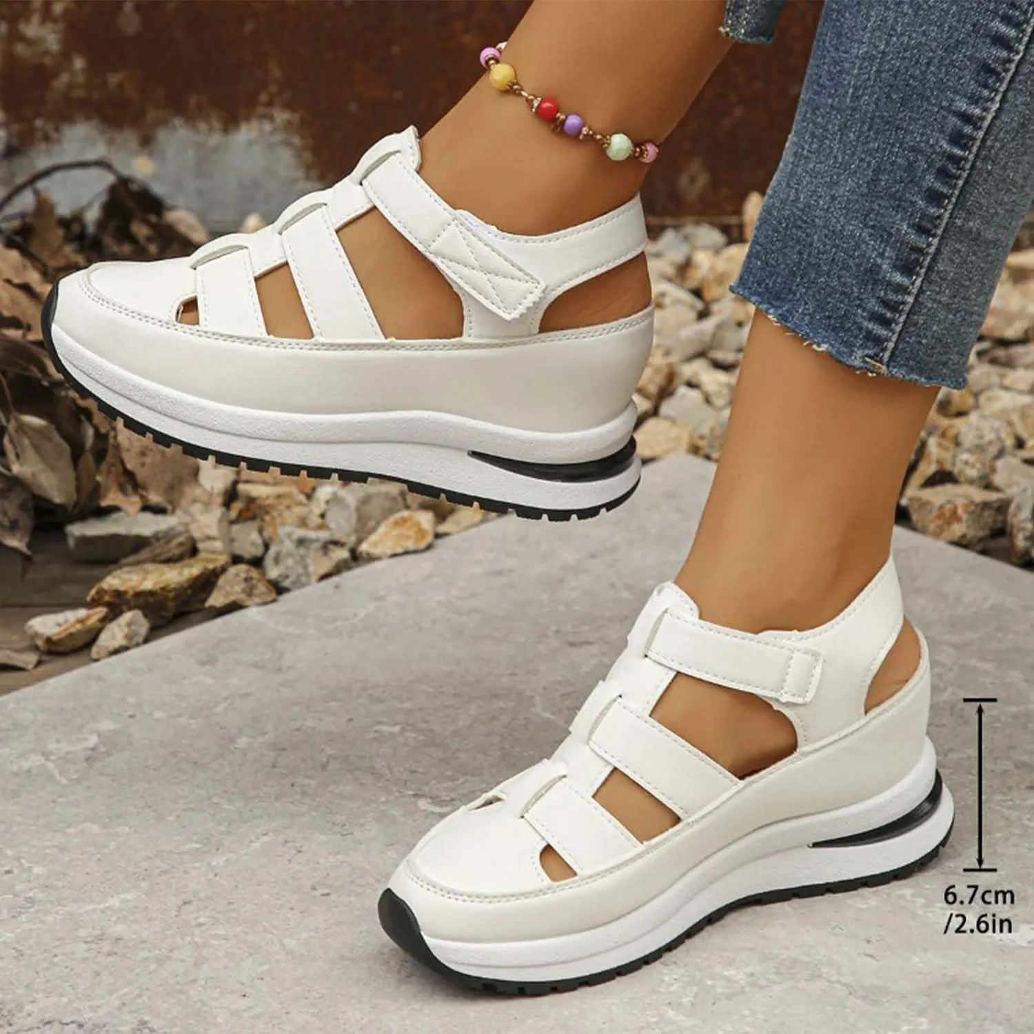 Bootara Women's Plus Size Hollow-Out Casual Sandals, NEW Versatile Thin Platform with Height-Boosting Thick Sole