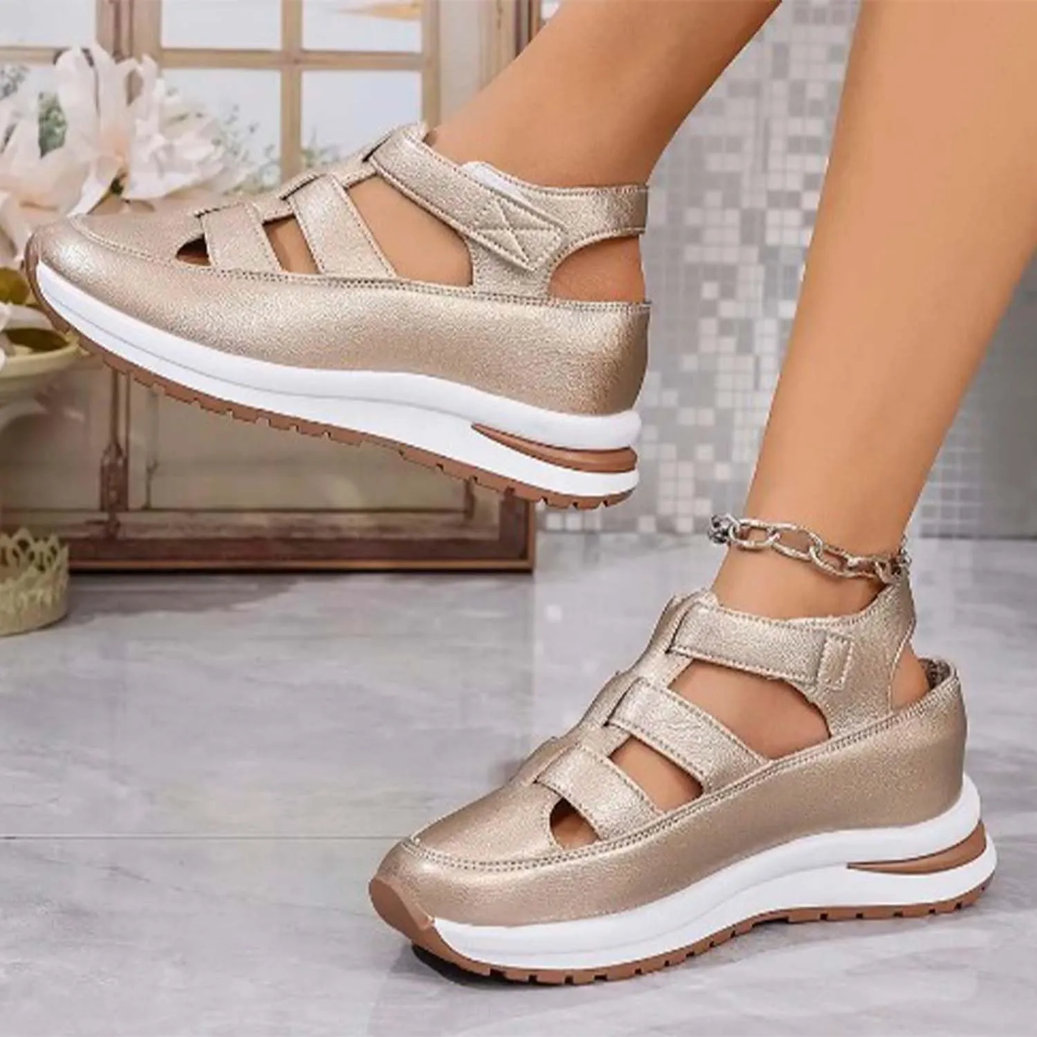 Bootara Women's Plus Size Hollow-Out Casual Sandals, NEW Versatile Thin Platform with Height-Boosting Thick Sole