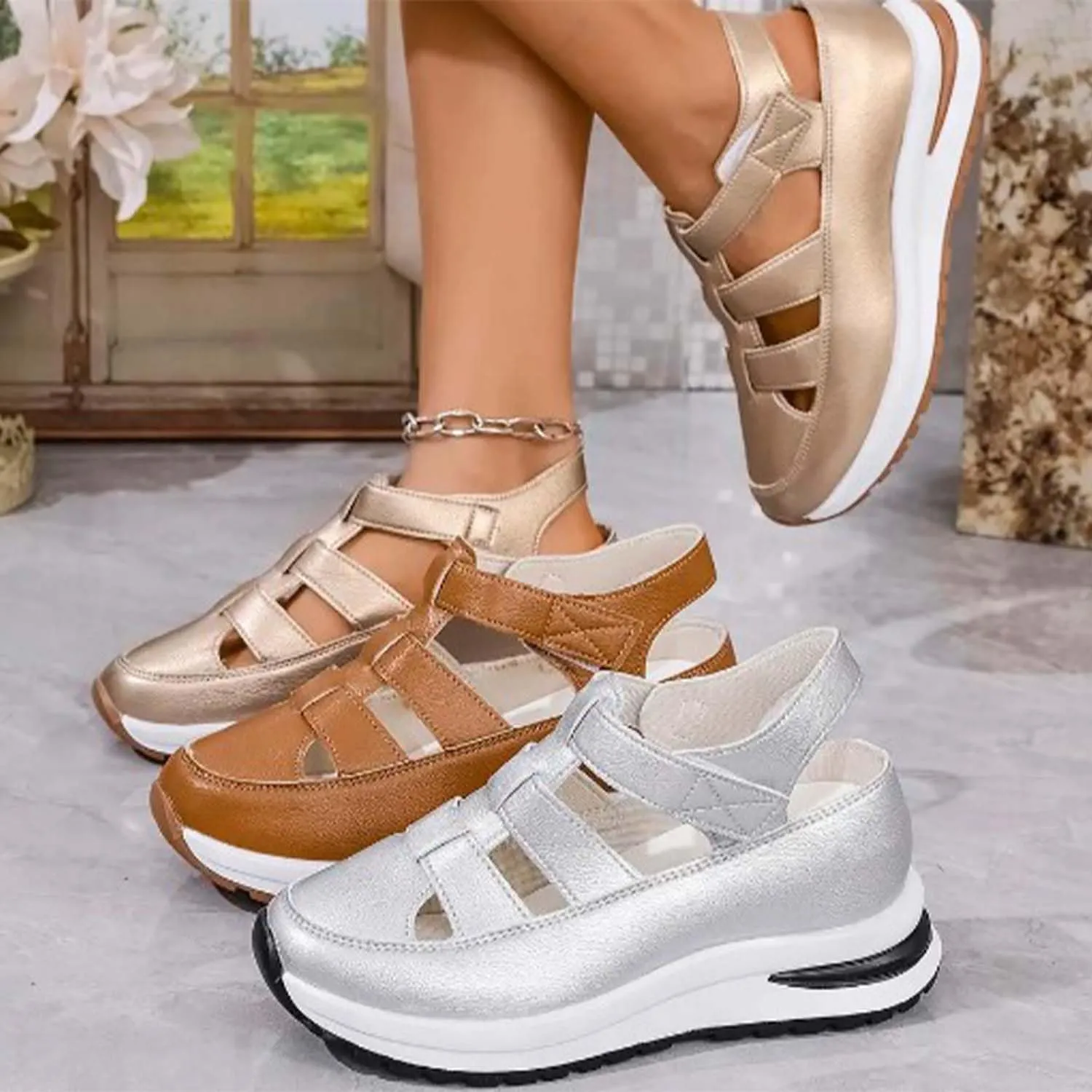 Bootara Women's Plus Size Hollow-Out Casual Sandals, NEW Versatile Thin Platform with Height-Boosting Thick Sole