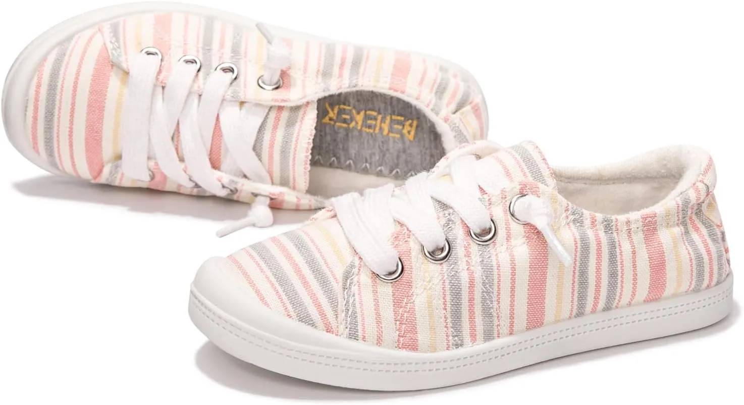 Boy and Girl Slip on Canvas Sneaker, Kids Low Top Casual Fashion Shoes, Comfy Lace up Walking Shoes