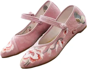 Butterfly Flowers Embroidered Women Canvas Ballet Flats Cotton Pointed Toe Ballerinas Shoes Ladies Dancing Shoes
