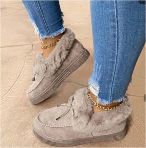 Casual Fashion Flat Boots with Fur Lined for Women, Winter Warm Booties Anti-Slip Thermal Shoes Comfortable Moccasins Snow Boots, Cold Weather Furry Slippers Men Plush Sneakers,Gray,7