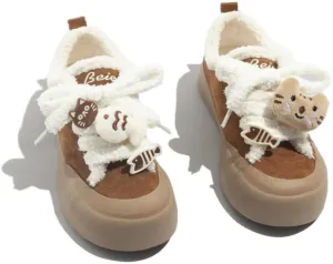 Cat Shoes Walking Sneakers for Women Platform Y2K Fur Lined Cute Fish Cat Decor Soft Comfortable US4-8