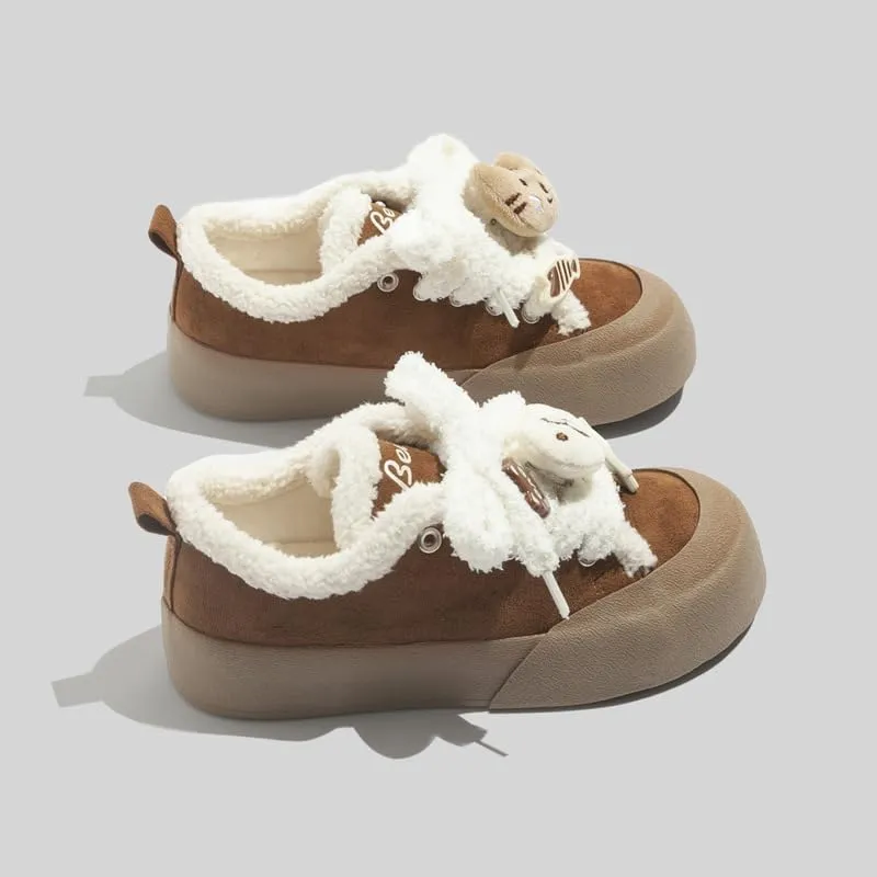 Cat Shoes Walking Sneakers for Women Platform Y2K Fur Lined Cute Fish Cat Decor Soft Comfortable US4-8