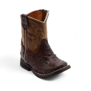 Cedric Baby's Brown Ostrich Print Leather Boots