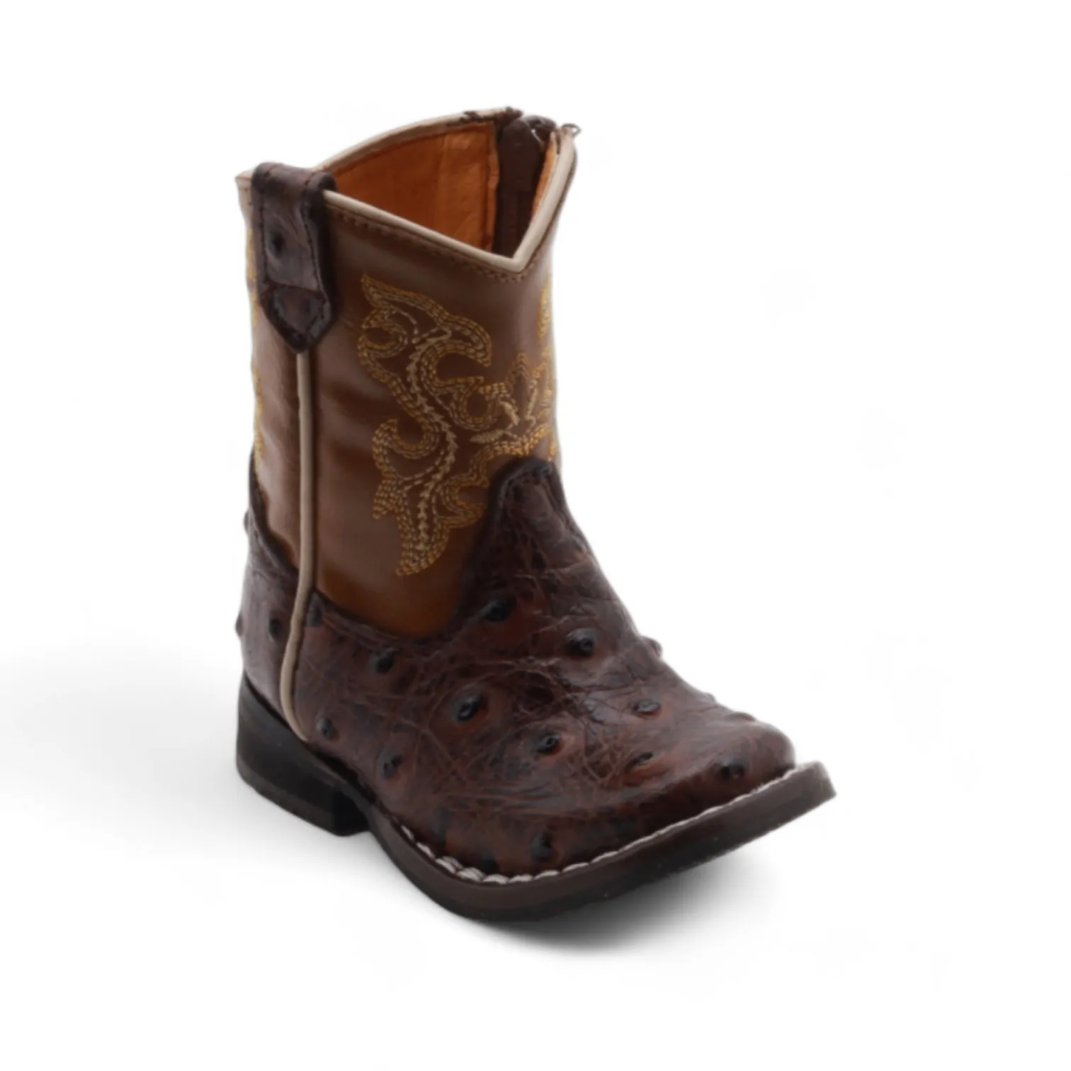Cedric Baby's Brown Ostrich Print Leather Boots