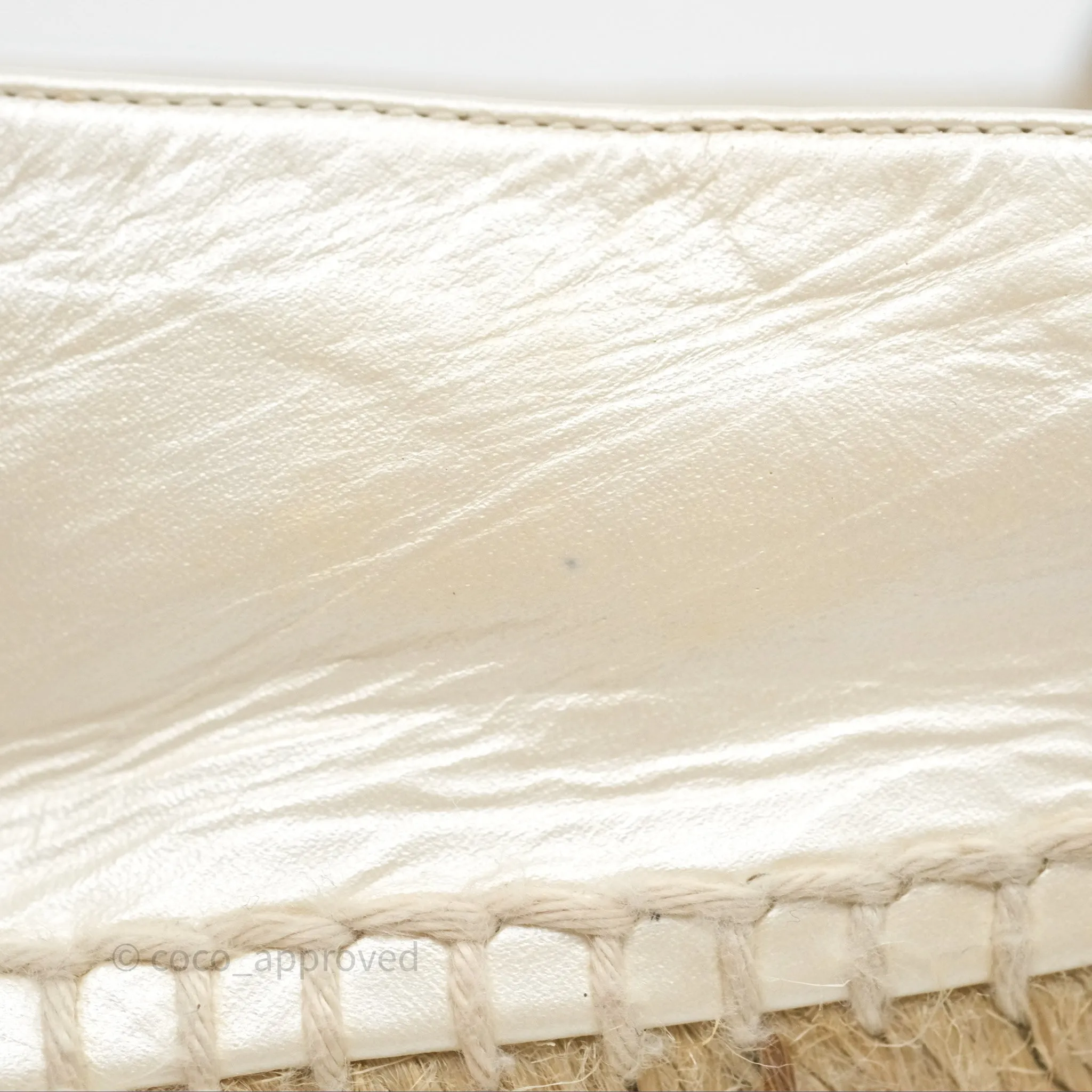 Chanel CC Espadrilles Pearly Ivory Black Leather Size 37