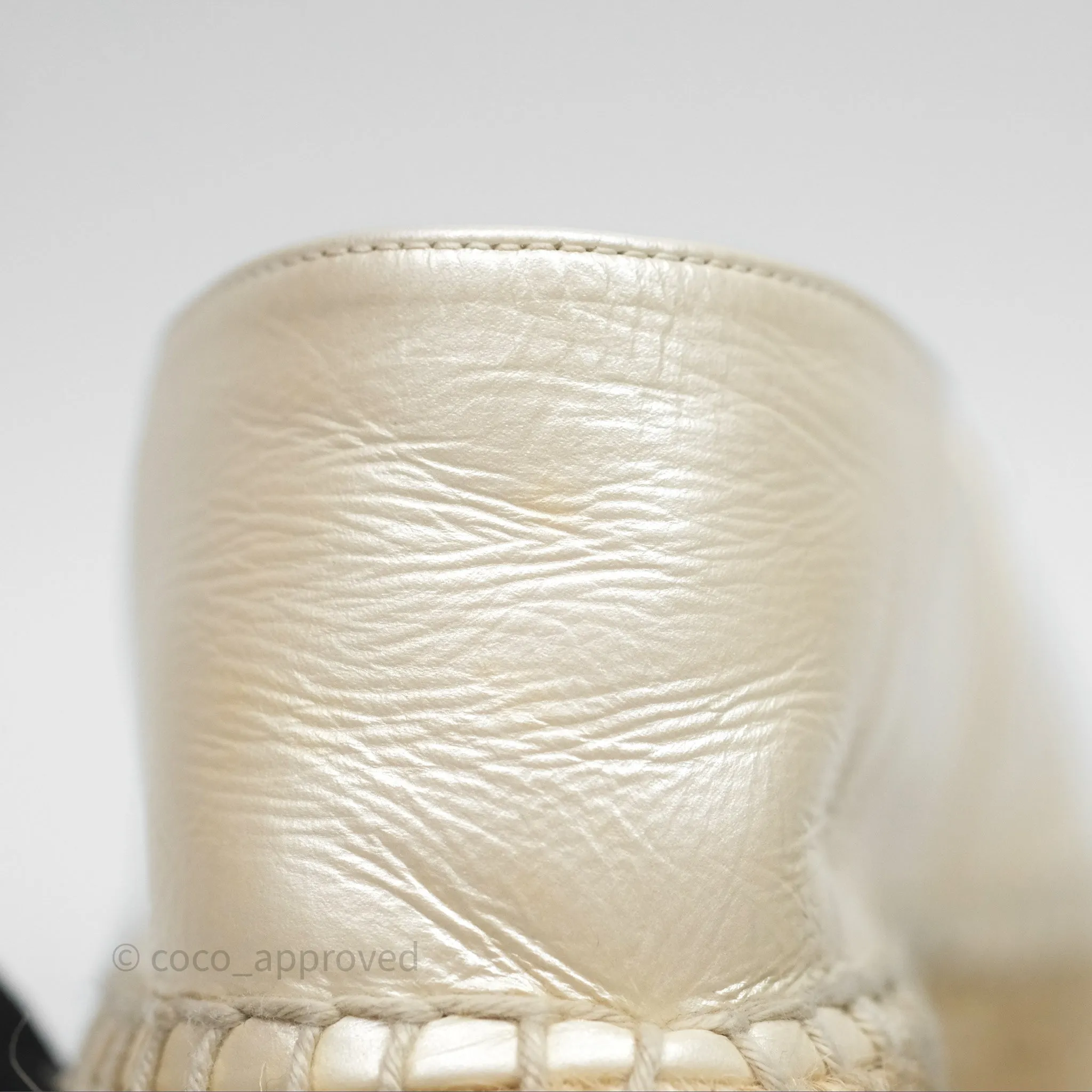 Chanel CC Espadrilles Pearly Ivory Black Leather Size 37