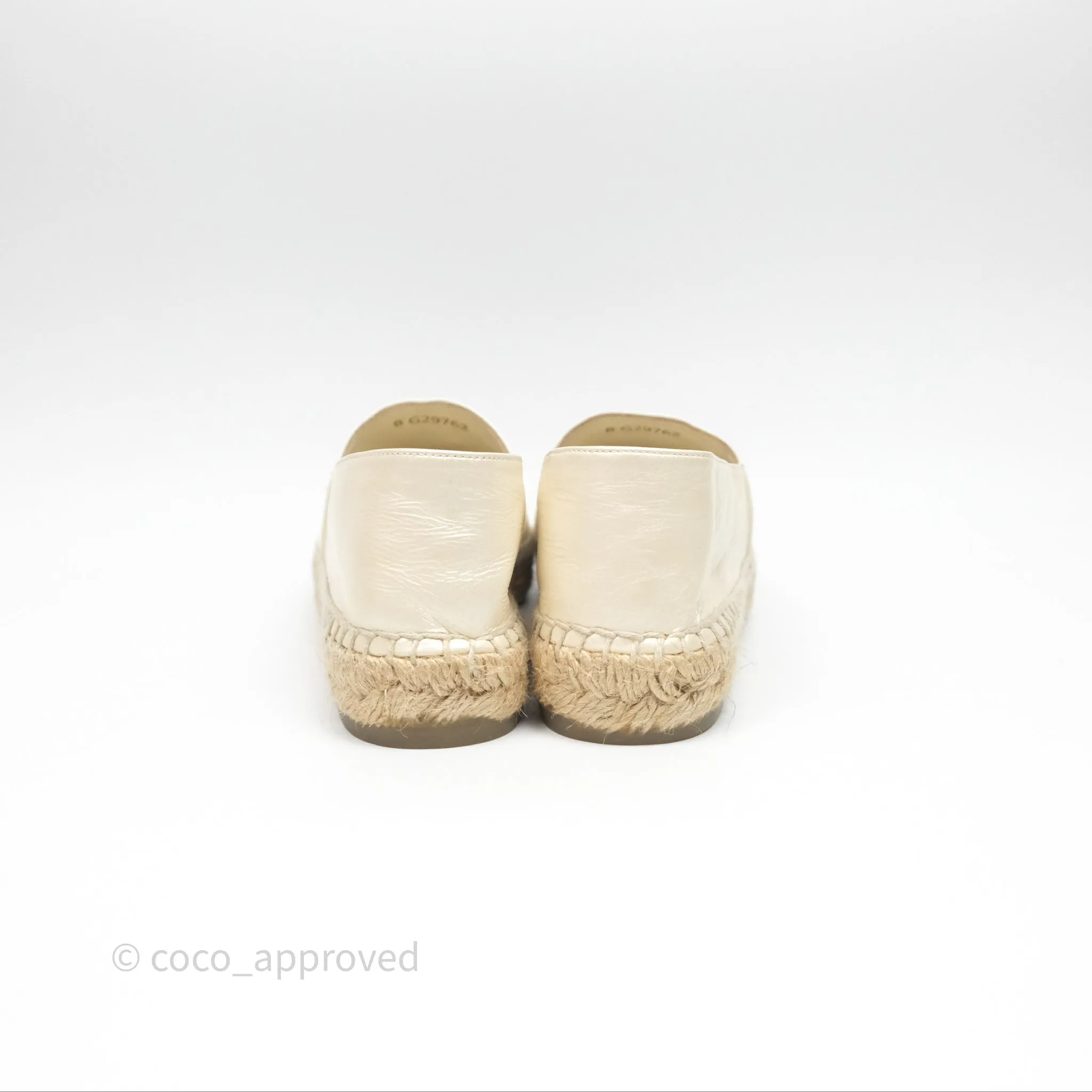Chanel CC Espadrilles Pearly Ivory Black Leather Size 37