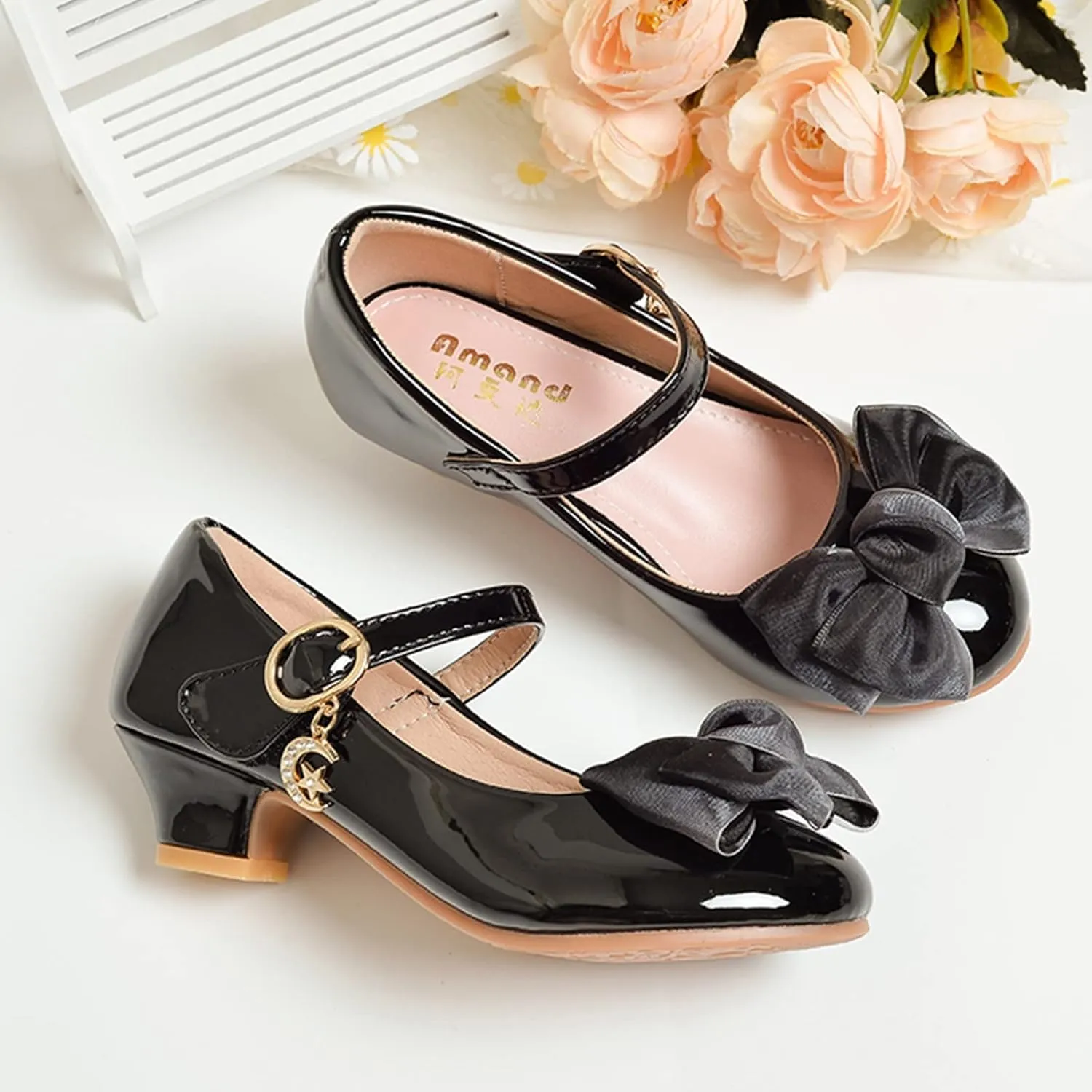 Children Single Shoes Fashion Leather Versatile Bow Single Shoes High Tops Glossy Reflective Youth Shoes