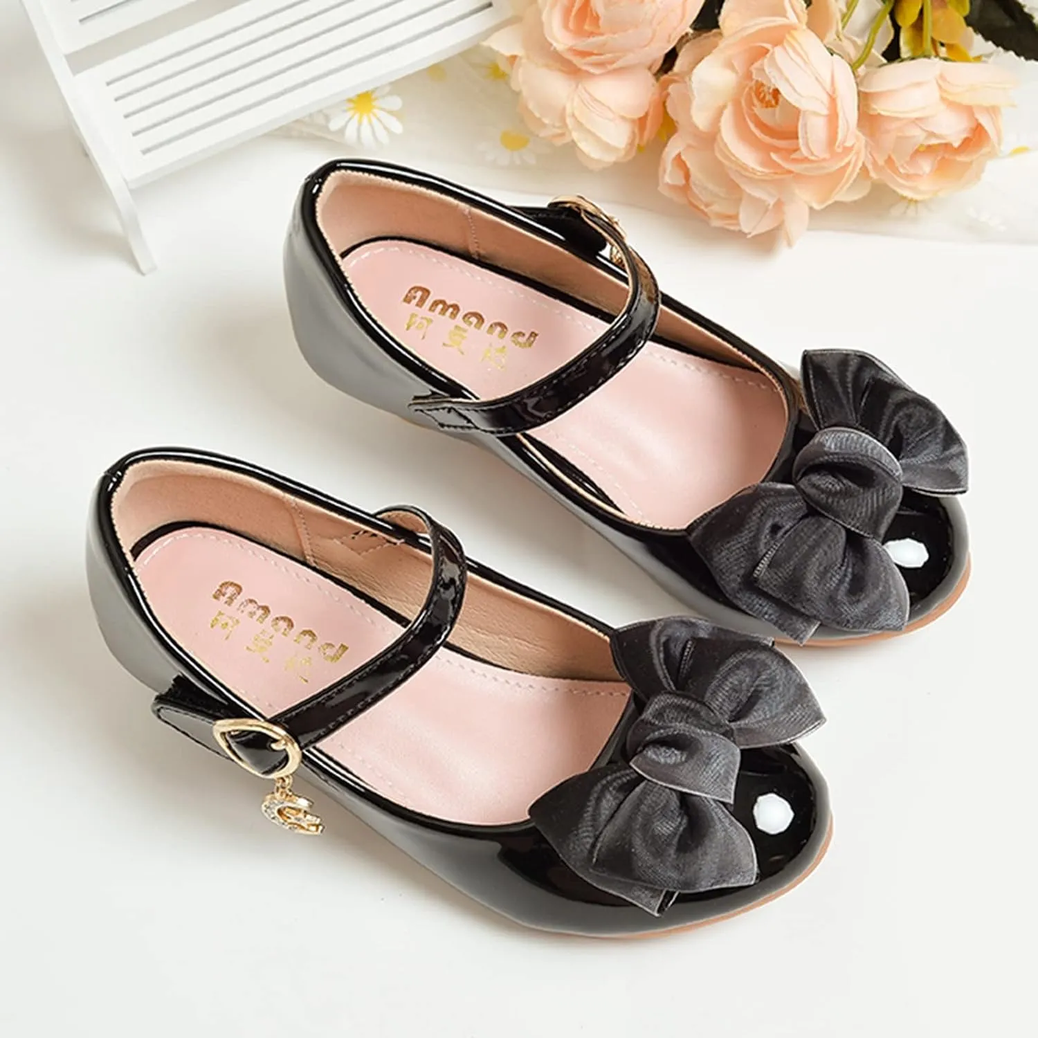 Children Single Shoes Fashion Leather Versatile Bow Single Shoes High Tops Glossy Reflective Youth Shoes