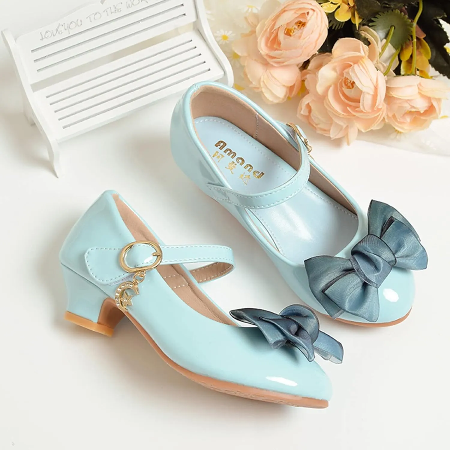 Children Single Shoes Fashion Leather Versatile Bow Single Shoes High Tops Glossy Reflective Youth Shoes