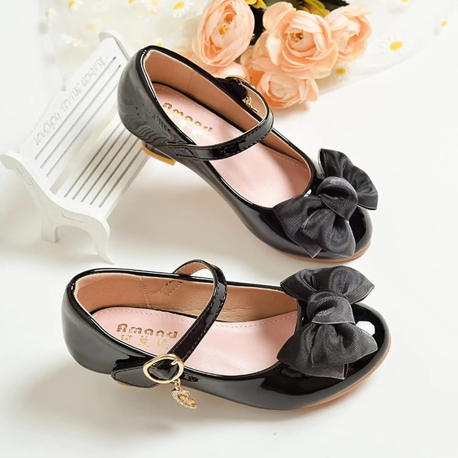 Children Single Shoes Fashion Leather Versatile Bow Single Shoes High Tops Glossy Reflective Youth Shoes