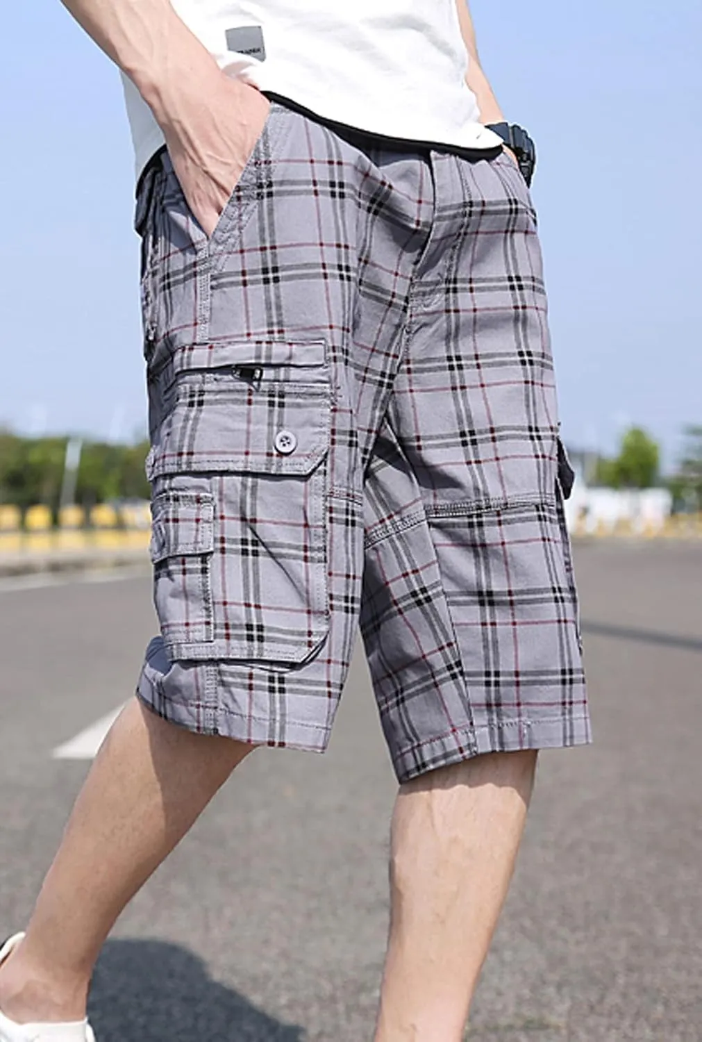 chouyatou Men's Active Normal Waist Loose Multi-Pocket Versatile Twill Cargo Shorts