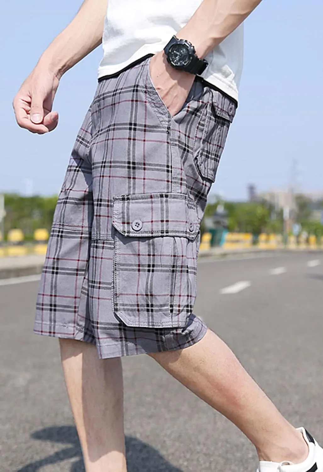 chouyatou Men's Active Normal Waist Loose Multi-Pocket Versatile Twill Cargo Shorts