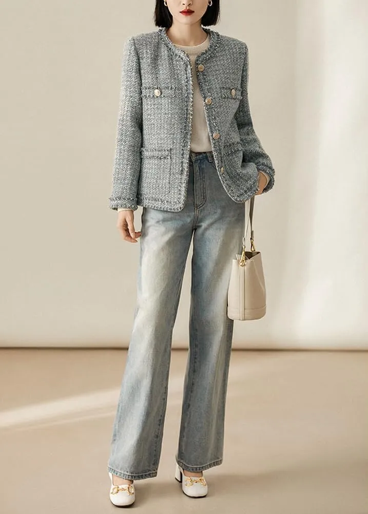 chouyatou Women's Elegant Houndstooth Tweed Jacket Button Down Fringed Tassel Blazer Jacket Coat
