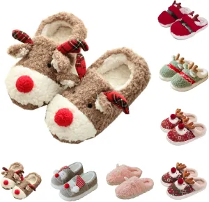 Christmas Slippers for Women Cute Reindeer Winter Shoes Xmas Men's Pattern Warm Memory Foam Bedroom Slipper Indoor Soft Cartoon Slip Ons Fuzzy Plush House Slides Festive Party Stuff