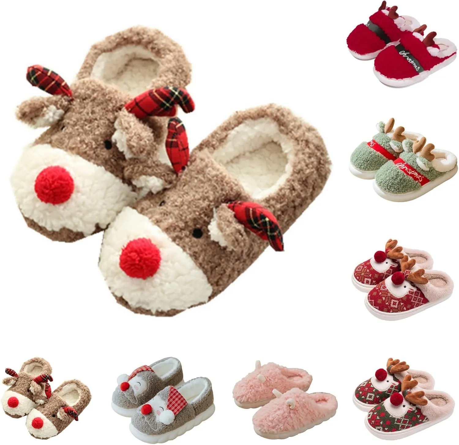 Christmas Slippers for Women Cute Reindeer Winter Shoes Xmas Men's Pattern Warm Memory Foam Bedroom Slipper Indoor Soft Cartoon Slip Ons Fuzzy Plush House Slides Festive Party Stuff