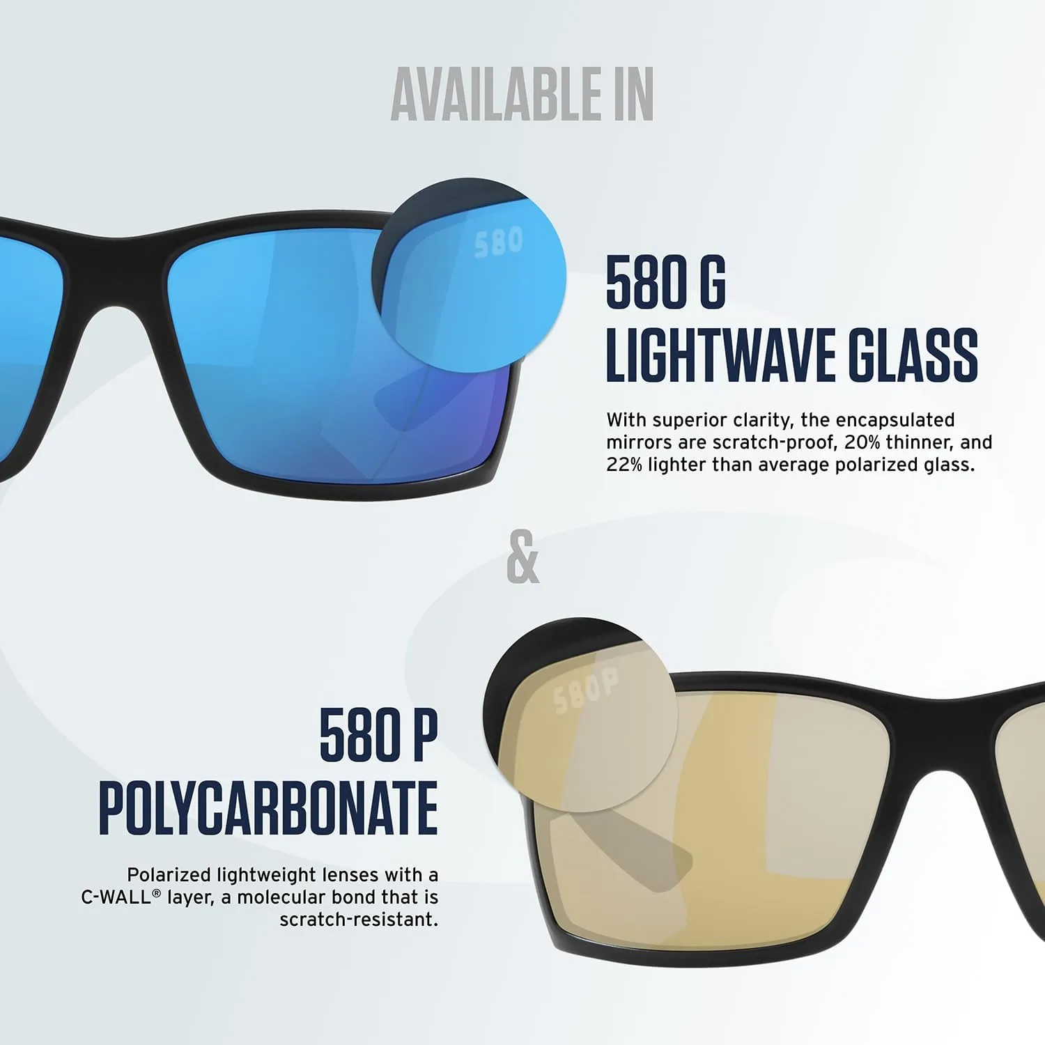 Costa Del Mar Mens Reefton Rectangular Sunglasses