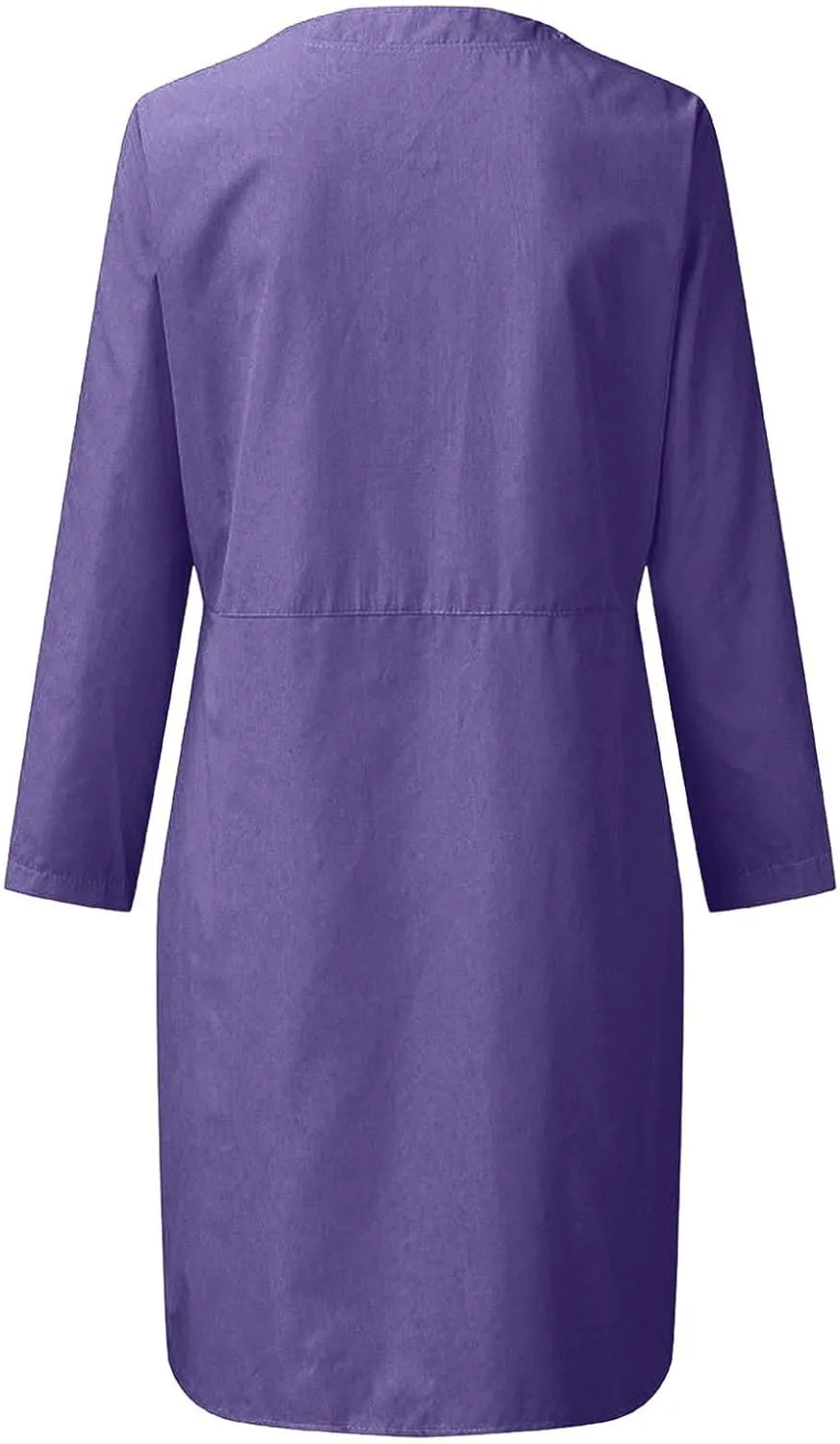 Cotton Linen Dresses for Women 2024 Fall Long Sleeve Solid Button Down Dress Semi Formal Pullover Top Linen Dresses