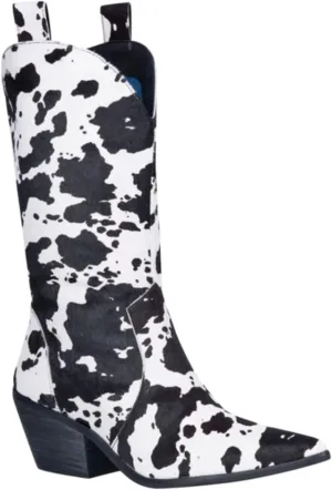 Cowboy Boots for Women Cowgirl Boots Wide Calf Pointed Toe Cow Printed Fashion Western Chunky Knee High Boot