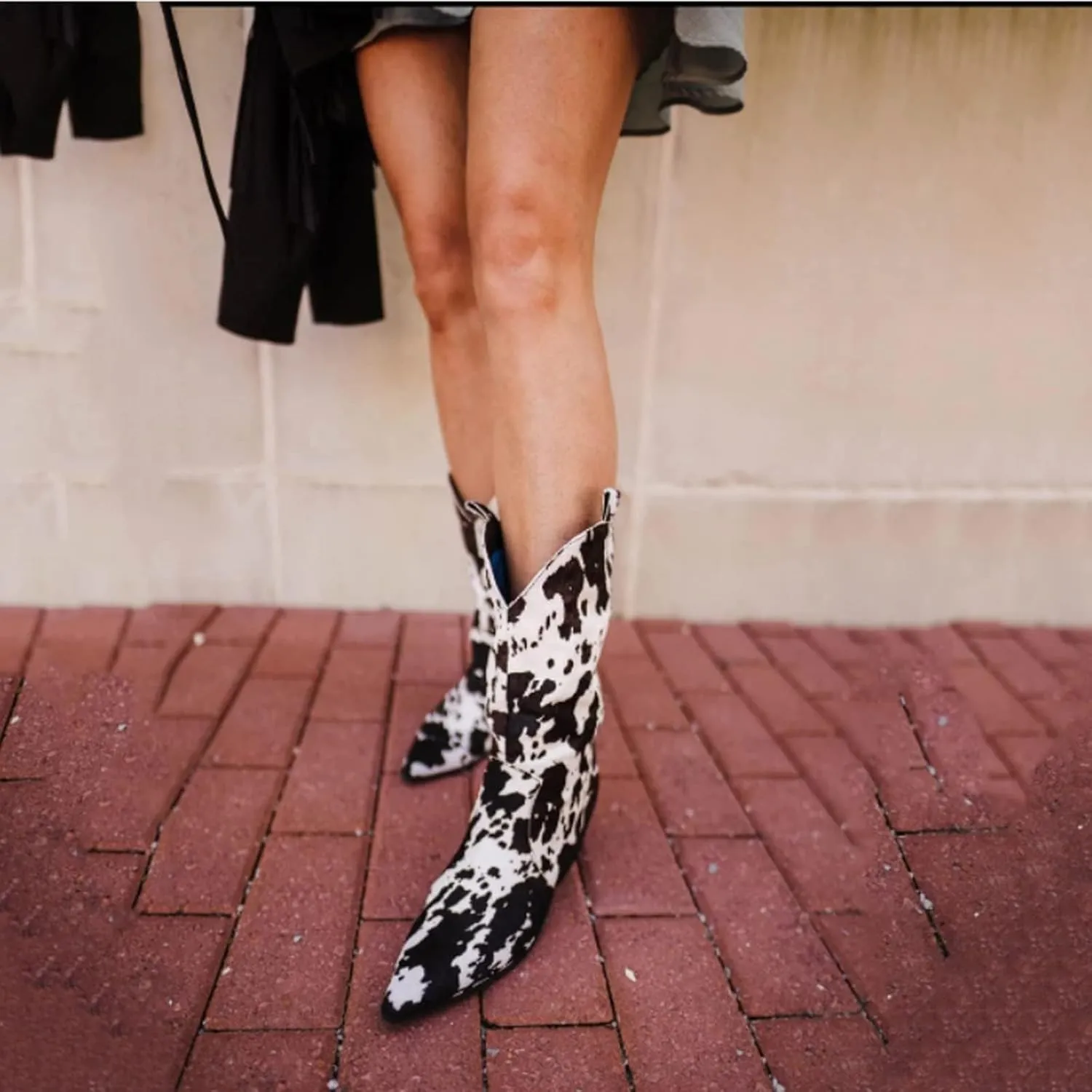 Cowboy Boots for Women Cowgirl Boots Wide Calf Pointed Toe Cow Printed Fashion Western Chunky Knee High Boot