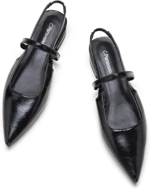 C.Paravano Women's Slingback Flats & Heels - Pointed Toe, Ankle Strap, Comfortable Leather Dress Shoes