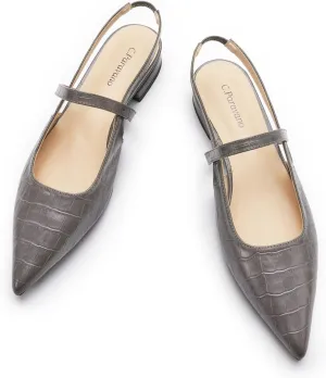 C.Paravano Women's Slingback Flats & Heels - Pointed Toe, Ankle Strap, Comfortable Leather Dress Shoes
