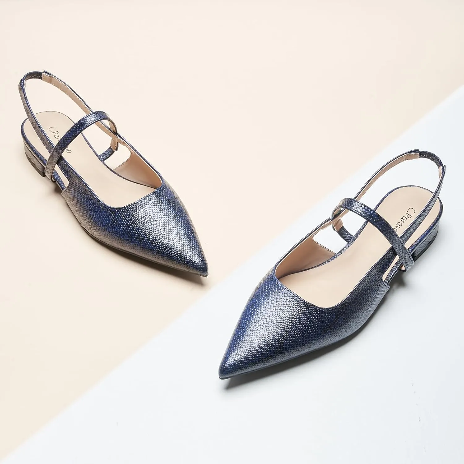 C.Paravano Women's Slingback Flats & Heels - Pointed Toe, Ankle Strap, Comfortable Leather Dress Shoes