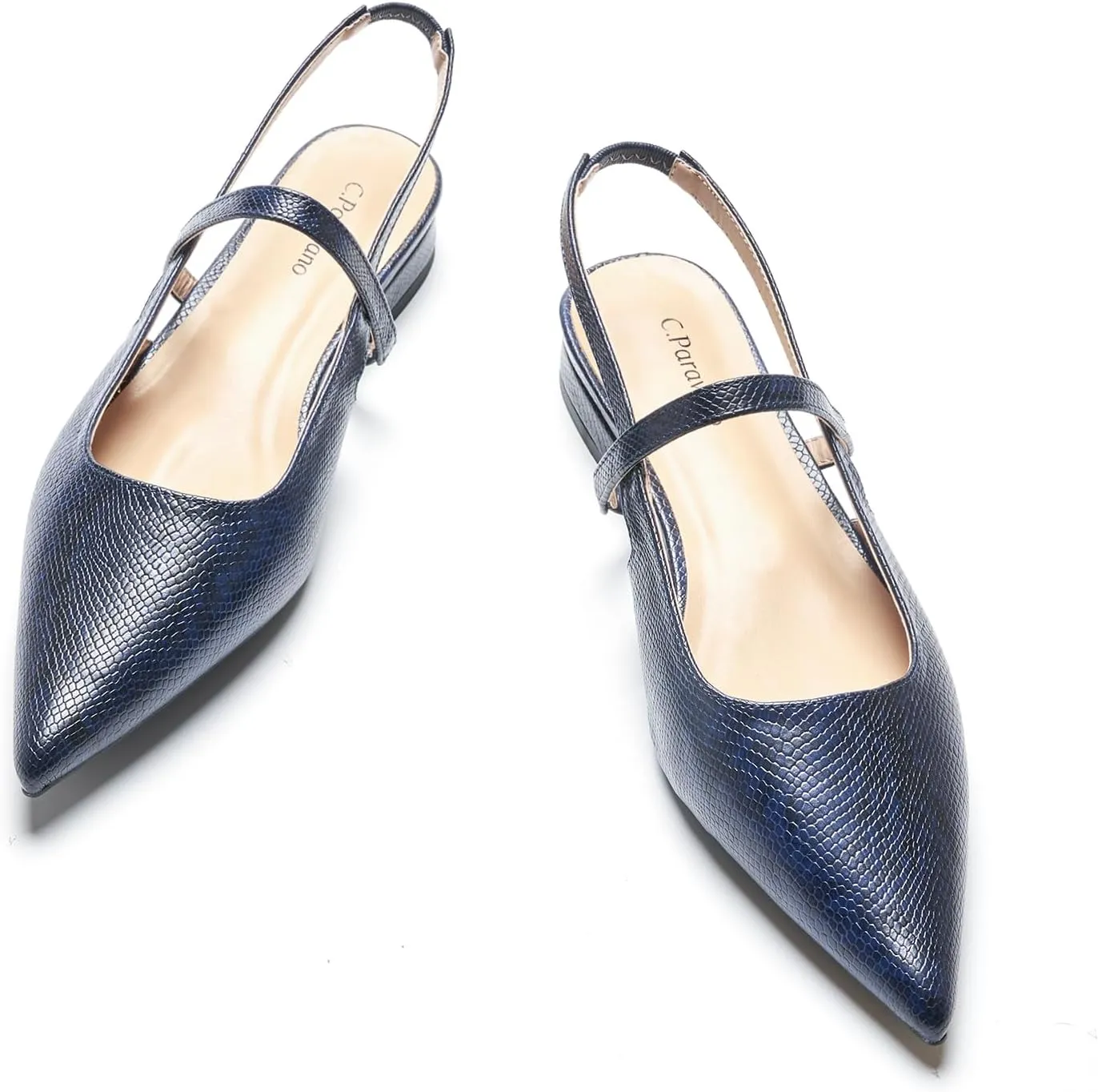C.Paravano Women's Slingback Flats & Heels - Pointed Toe, Ankle Strap, Comfortable Leather Dress Shoes
