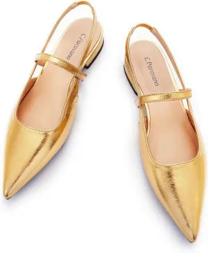 C.Paravano Women's Slingback Flats & Heels - Pointed Toe, Ankle Strap, Comfortable Leather Dress Shoes