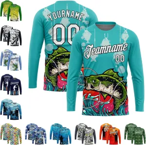 Custom Novelty Fishing Shirt for Men Teens, Long Sleeve Graphic Tees Football Jersey Tops Printed Name/Number