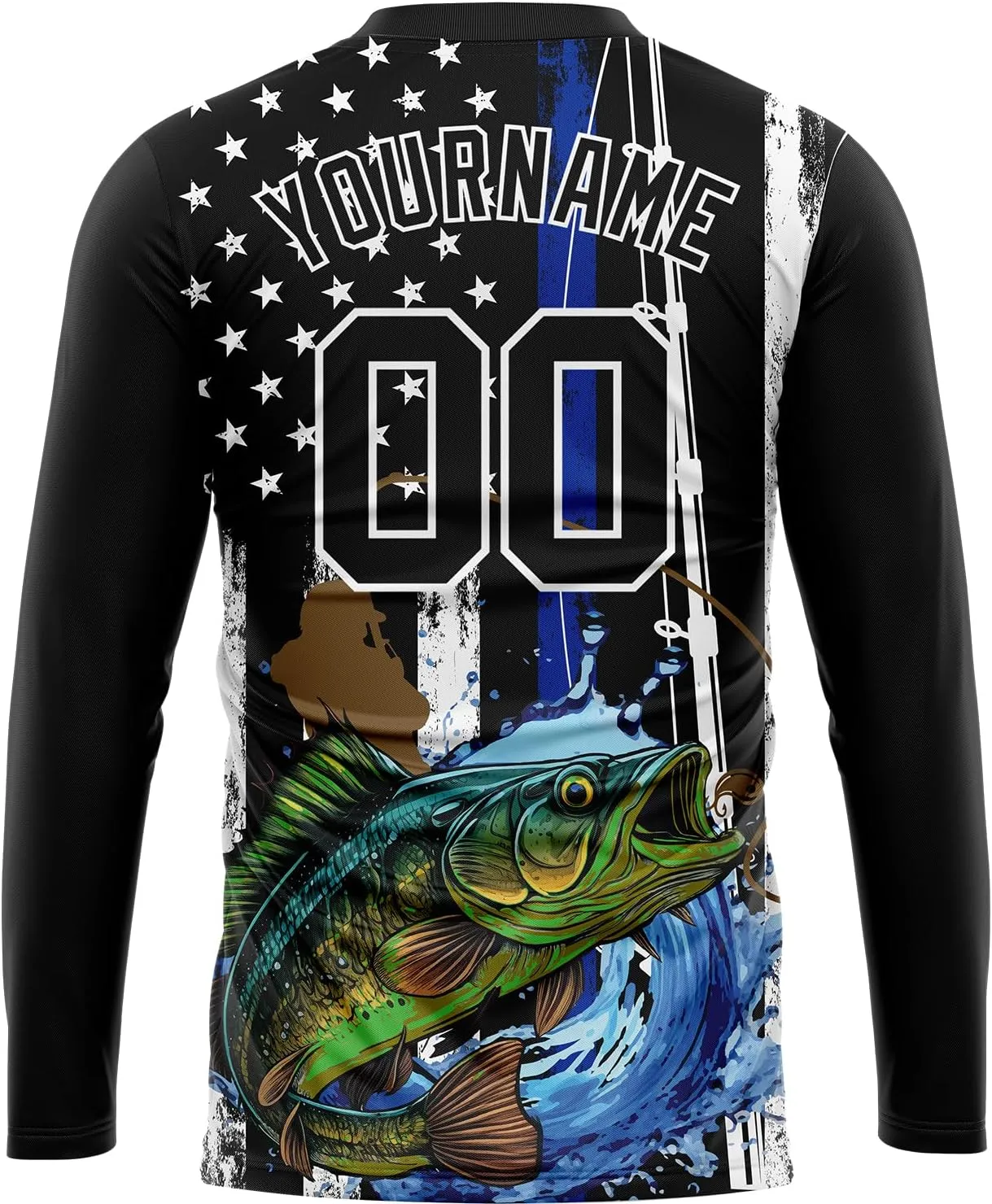 Custom Novelty Fishing Shirt for Men Teens, Long Sleeve Graphic Tees Football Jersey Tops Printed Name/Number