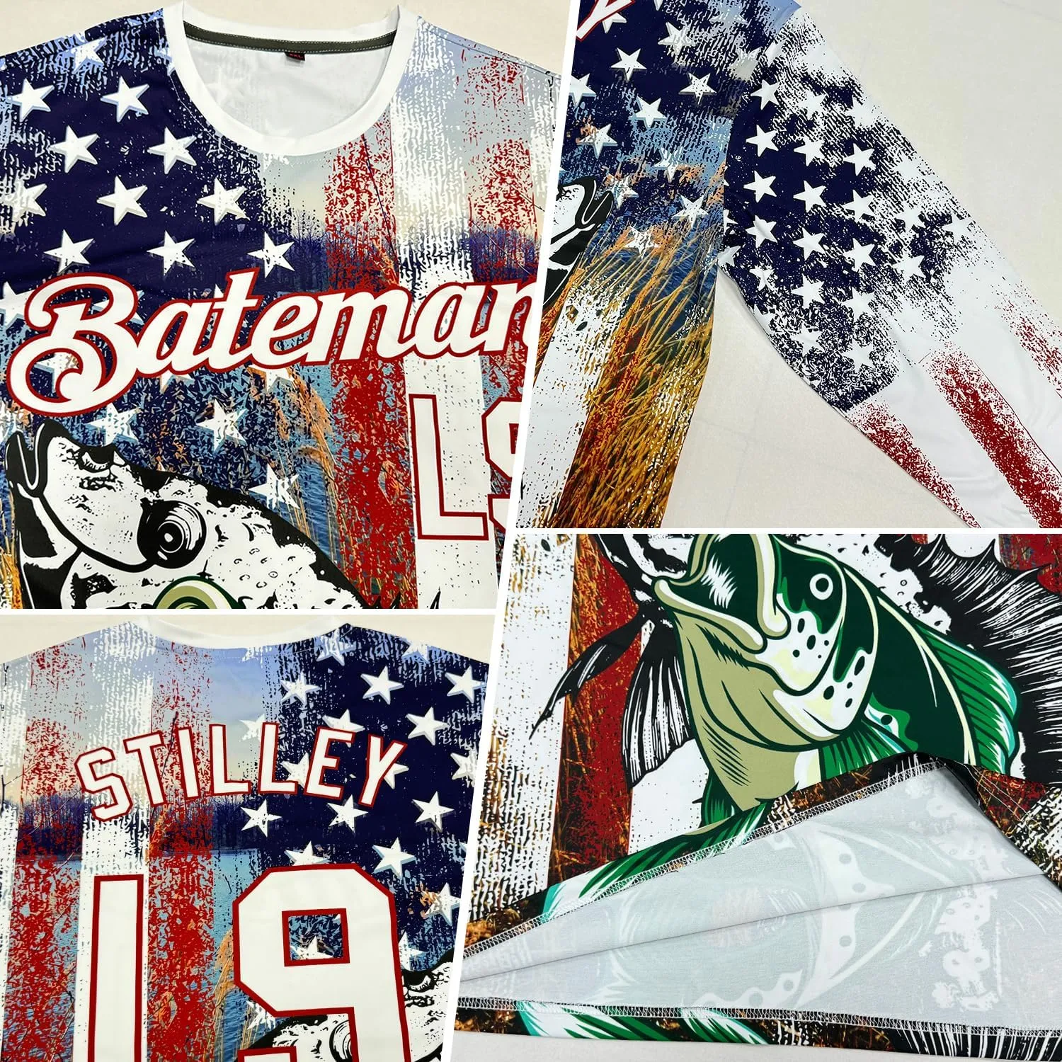 Custom Novelty Fishing Shirt for Men Teens, Long Sleeve Graphic Tees Football Jersey Tops Printed Name/Number