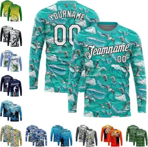 Custom Novelty Fishing Shirt for Men Teens, Long Sleeve Graphic Tees Football Jersey Tops Printed Name/Number