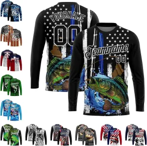 Custom Novelty Fishing Shirt for Men Teens, Long Sleeve Graphic Tees Football Jersey Tops Printed Name/Number
