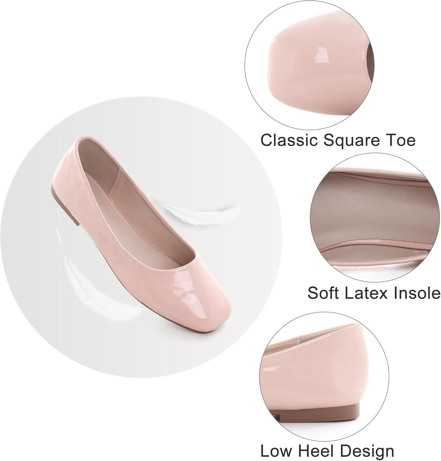 Dear Time Women's Casual Foldable Ballet Flats Square Toe Ballerina Flats Shoes Comfortable