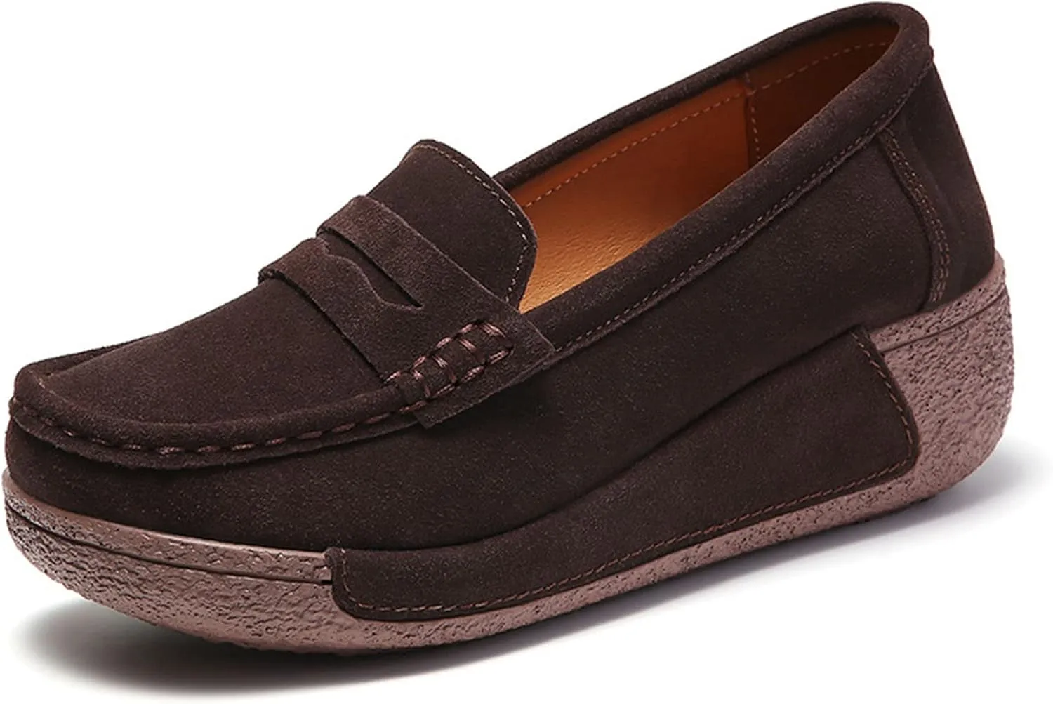 DevilAngel Women's Slip-On Platform Suede Rockers?Comfortable Moccasin Fringe Wedge Sneakers?Leather Platform Slip-On Sneakers.