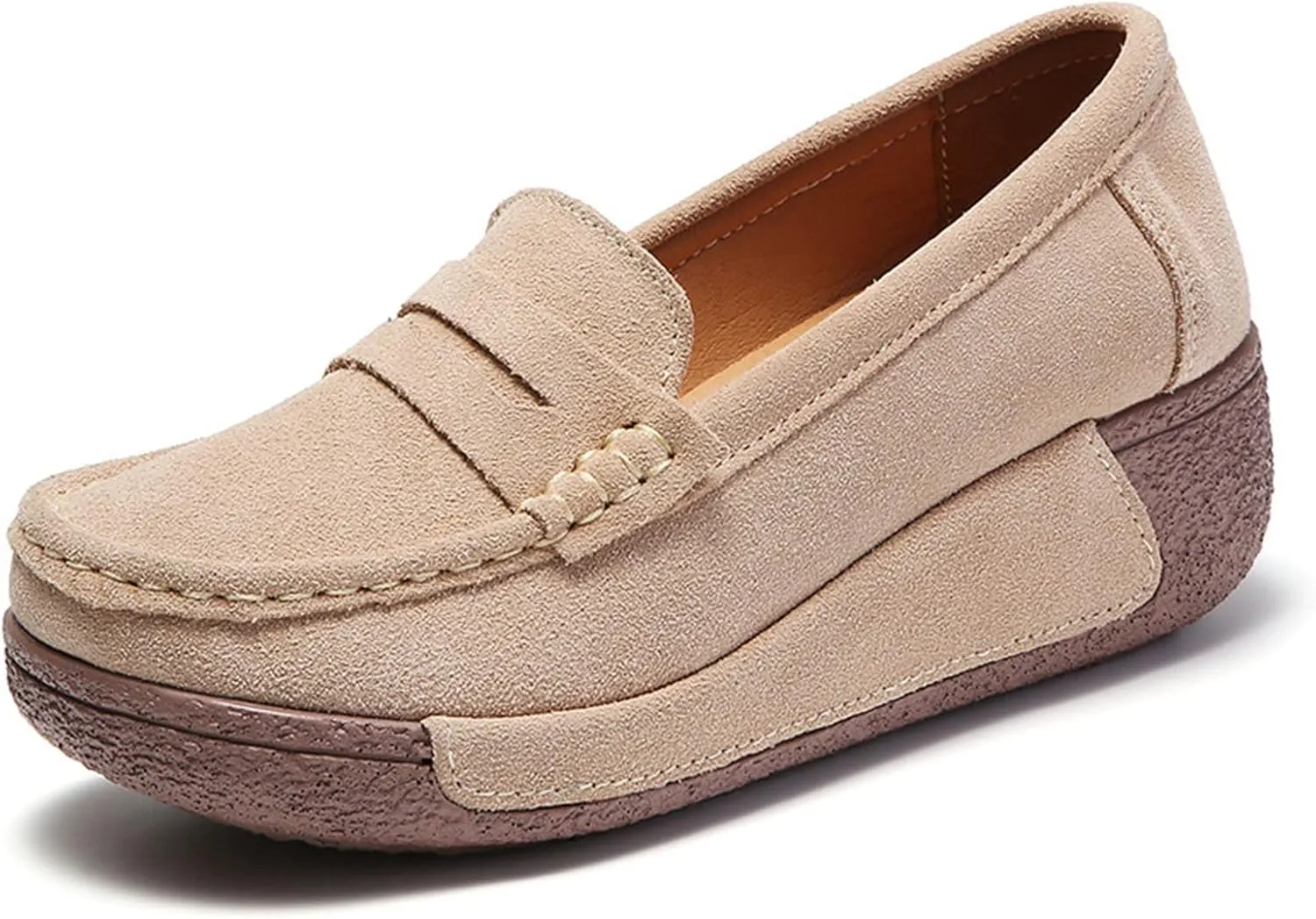 DevilAngel Women's Slip-On Platform Suede Rockers?Comfortable Moccasin Fringe Wedge Sneakers?Leather Platform Slip-On Sneakers.
