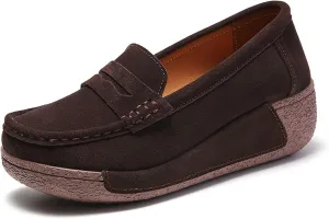 DevilAngel Women's Slip-On Platform Suede Rockers?Comfortable Moccasin Fringe Wedge Sneakers?Leather Platform Slip-On Sneakers.
