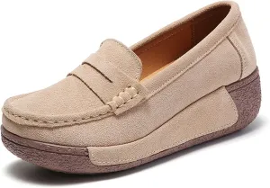 DevilAngel Women's Slip-On Platform Suede Rockers?Comfortable Moccasin Fringe Wedge Sneakers?Leather Platform Slip-On Sneakers.