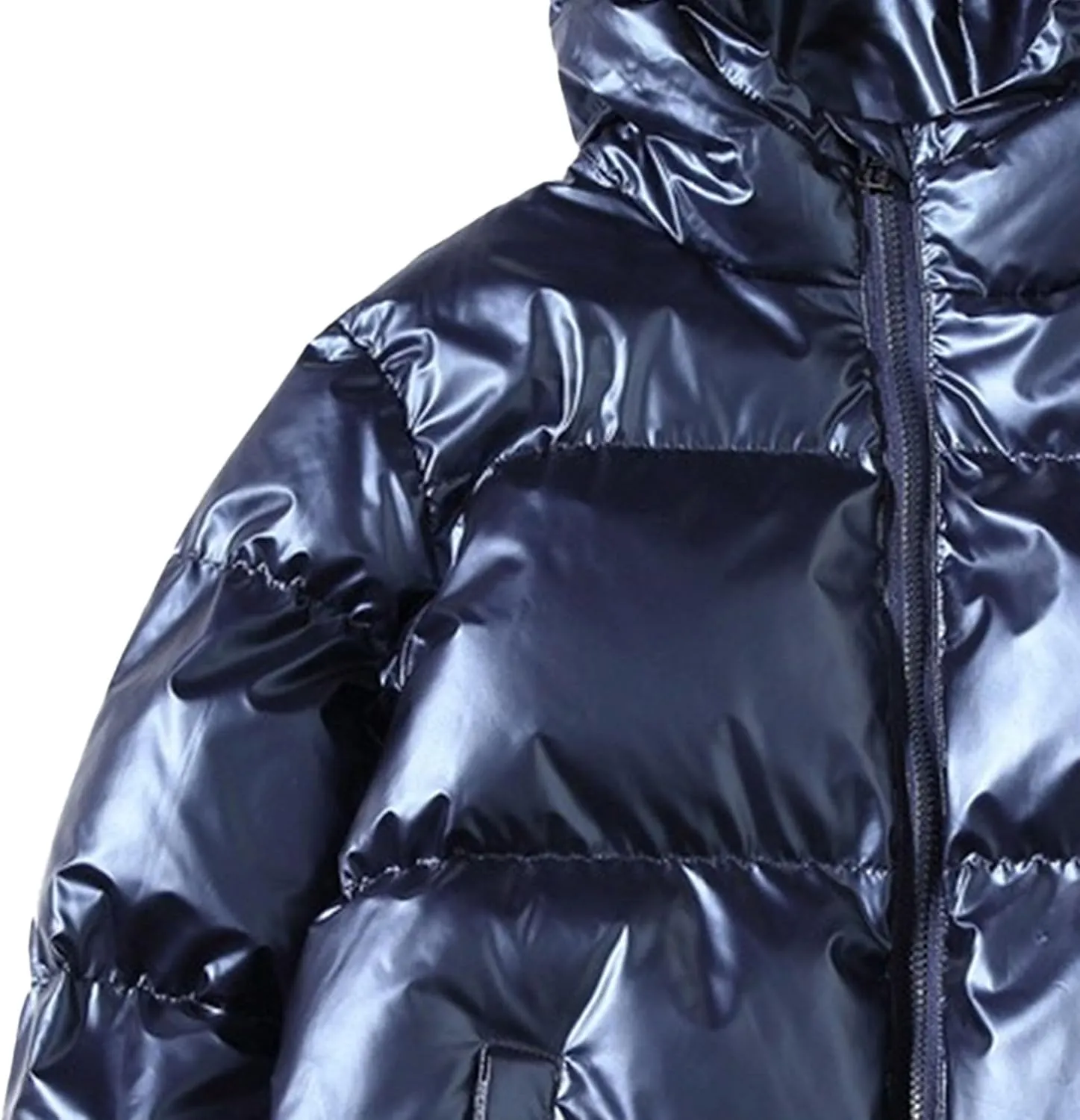 DGHM-JLMY Men's Glossy Padded Winter Hood Coat Metallic Full Zip Down Quilted Puffer Jacket Warm Plus Size Shiny Hooded Coat