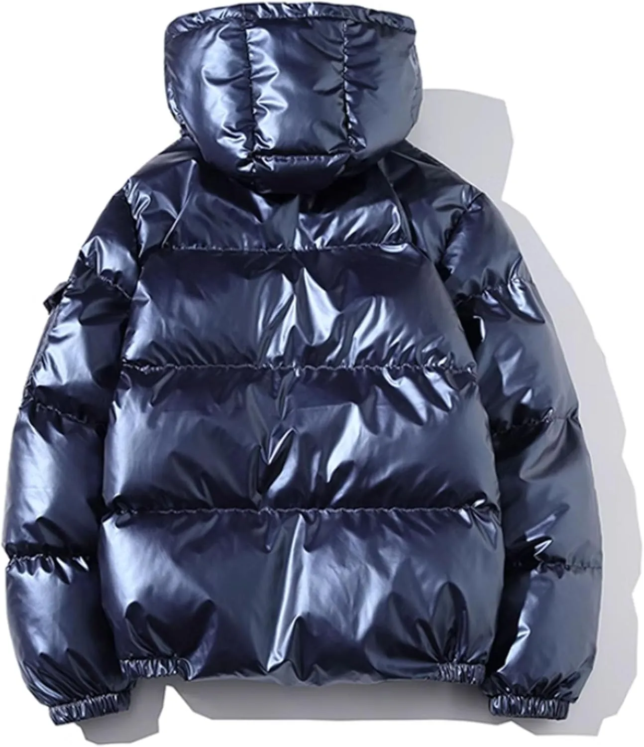 DGHM-JLMY Men's Glossy Padded Winter Hood Coat Metallic Full Zip Down Quilted Puffer Jacket Warm Plus Size Shiny Hooded Coat