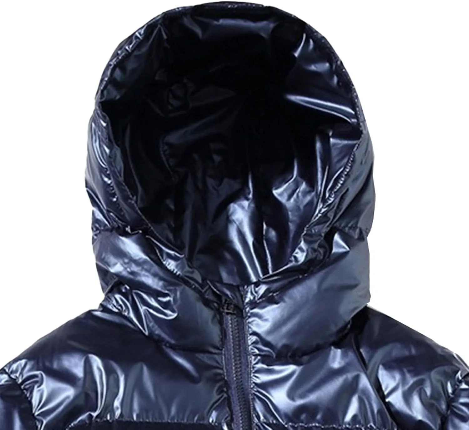 DGHM-JLMY Men's Glossy Padded Winter Hood Coat Metallic Full Zip Down Quilted Puffer Jacket Warm Plus Size Shiny Hooded Coat