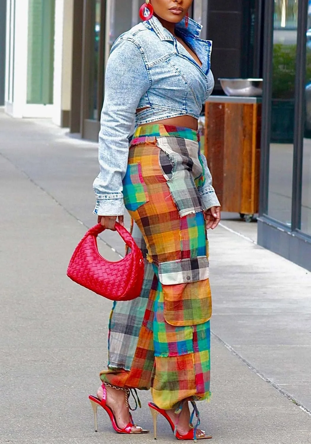 DINGANG Women's Casual Cargo Baggy Pants High Waist Straight Wide Leg Pants with Multi Pockets