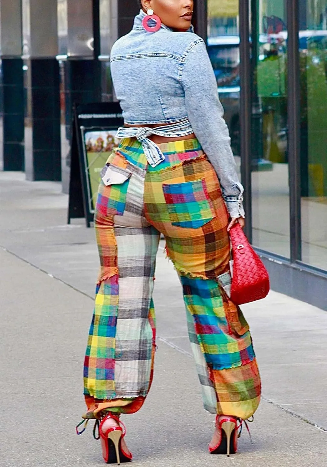 DINGANG Women's Casual Cargo Baggy Pants High Waist Straight Wide Leg Pants with Multi Pockets