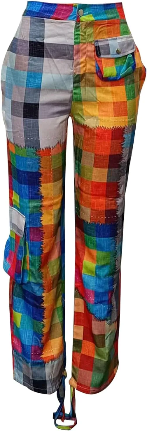 DINGANG Women's Casual Cargo Baggy Pants High Waist Straight Wide Leg Pants with Multi Pockets