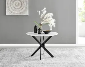 Dining Table - Novara 40" Round Industrial White High Gloss Surface with Black Matte Metal Nested Starburst Legs - 2-4 Seater - Compact Small Round for Kitchen Dining Room